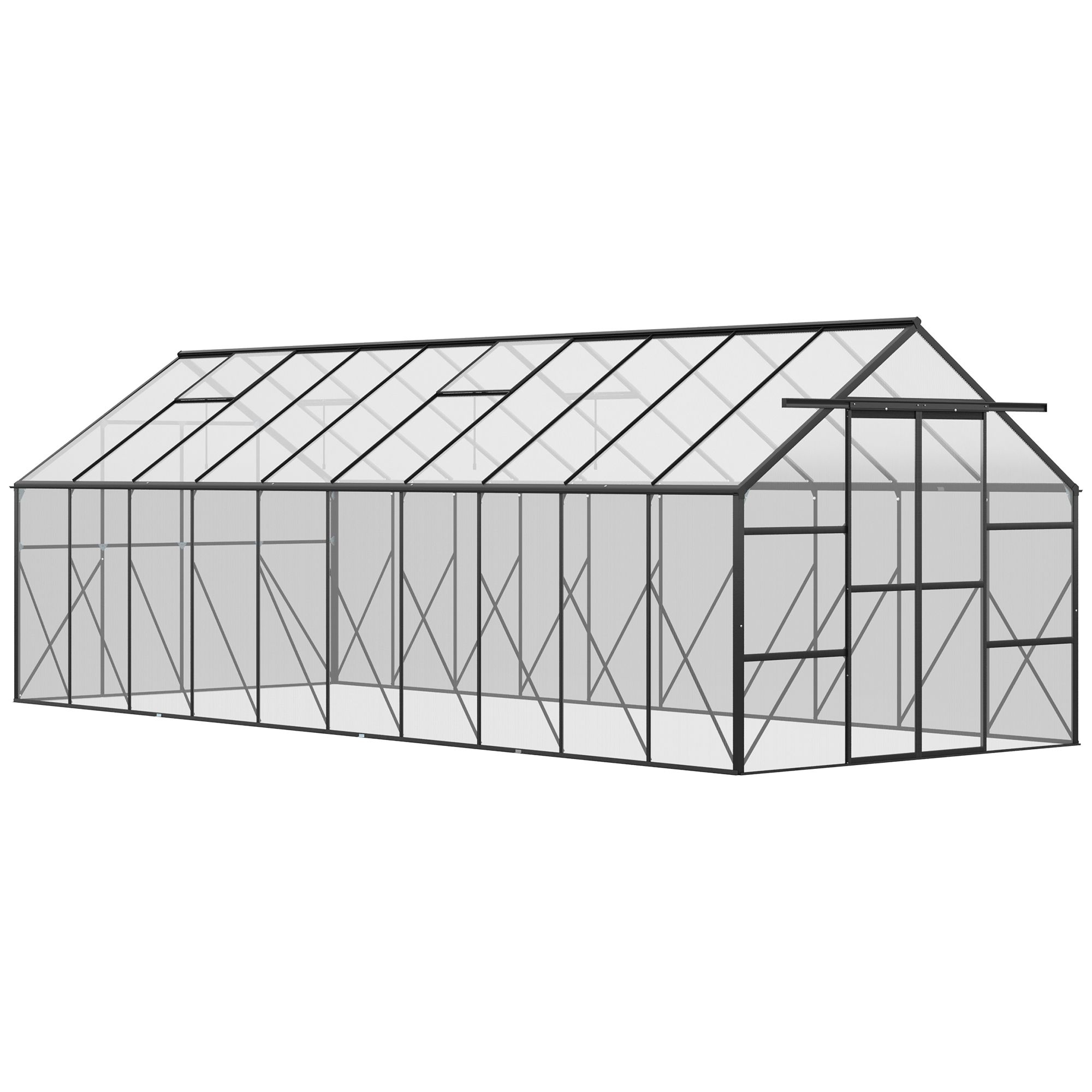 20' x 8' Aluminum Greenhouse Polycarbonate Walk-in Garden Greenhouse with Adjustable Roof Vent, Rain Gutter & Sliding Door for Winter, Clear 20' x 8' Aluminum Greenhouse Polycarbonate Walk-in Garden Greenhouse with Adjustable Roof Vent, Rain Gutter & Sliding Door for Winter, Clear