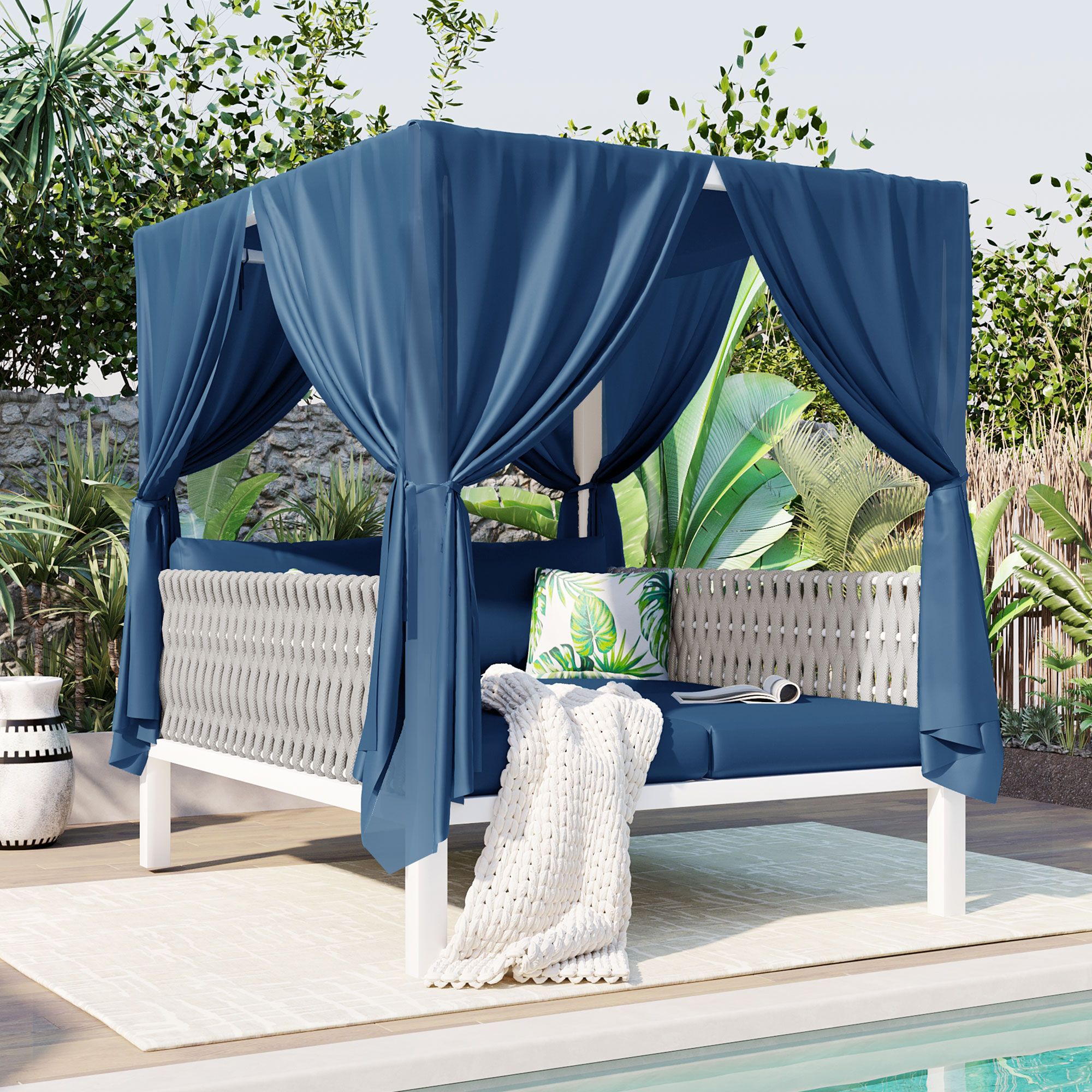 U_Style Outdoor Patio Sunbed with Curtains, High Comfort, Suitable for Multiple Scenarios U_Style Outdoor Patio Sunbed with Curtains, High Comfort, Suitable for Multiple Scenarios